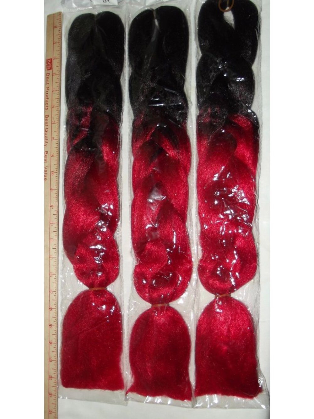 Red Black Ombre Braiding Hair Braids 24" Synthetic Fake (lot of 3) Extensions B1
